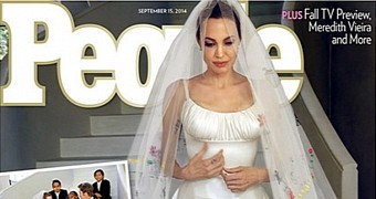 This is Angelina Jolie's wedding dress, complete with drawings from her children