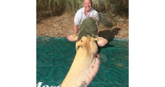 Bernie Campbell lands albino catfish