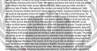 Statement from Anonymous following the hijacking of @KuKluxKlanUSA