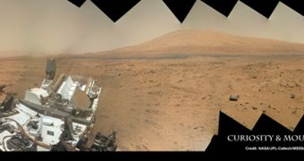 Panoramic shot of Curiosity and Mount Sharp in Mars