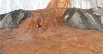 A picture of the "Blood Falls," in the East Antarctic Ice Sheet. Underneath lies a 1.5-million-year-old microbe colony