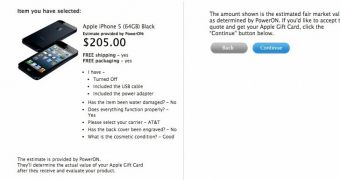 PowerON's trade-in estimate for a pristine-condition iPhone 5 with 64GB of storage