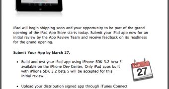A screenshot of Apple's email sent to registered iPhone developers