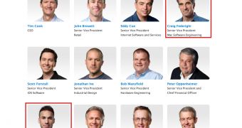 Apple executive profiles (screenshot), Dan Riccio and Craig Federighi highlighted