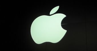 Apple logo photographed from an angle