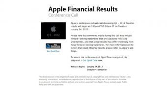 Apple conference call webcast announcement
