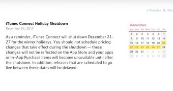 iTunes Connect Holiday Shutdown reminder