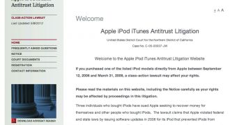 Screenshot of the "Apple iPod iTunes Antitrust Litigation" site