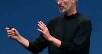 A screen capture of Jobs at the WWDC 2006 keynote stream. The man's lost some serious weight