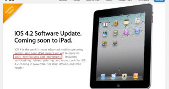 iOS 4.2 advertisment for iPad (reference to the 100+ new additions highlighted by Softpedia)