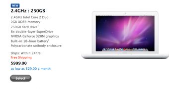 A screenshot of Apple's website showing the new MacBook configuration