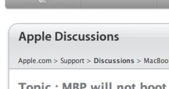A screenshot of the Apple Discussions forum