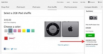 iPod shuffle shipping time highlighted