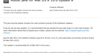 Screenshot of one of Apple's KB articles on the latest Java updates