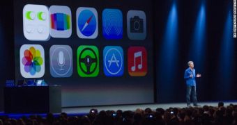 Apple showcasing the new iOS 7 iconography at WWDC 2013