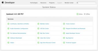 Apple System Status page (Developer portal)