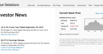 Screenshot of Apple's Investor site