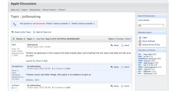 Jailbreak topic on Apple's Discussions forums gets pulled