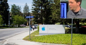 Apple campus - TechCrunch editor Greg Kumparak (collage by Gawker Media)