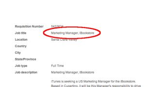 Apple looking for iBookstore Marketing Manager - screenshot (highlight ours)