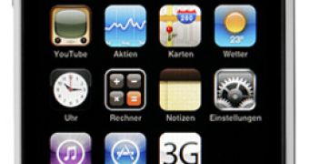 The modified picture of Apple's iPhone 3G - notice the poor lighting, faint colors and, of course, the 3Gstore.de shortcut
