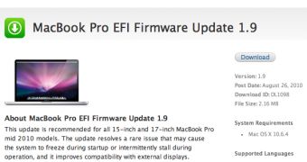 Apple shows availability of new EFI firmware update for MacBook Pros shipped in mid-2010 (screenshot)