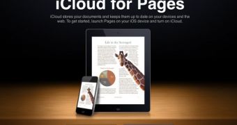 Apple iCloud.com site advertising iWork integration with iCloud