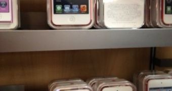 iPod touch and iPod nano sitting on shelves in Japan