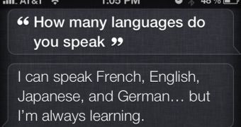 Siri answering honestly about its ability to speak only a handful of languages