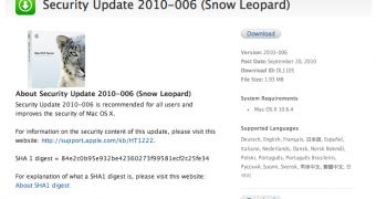 Apple lists availability of Security Update 2010-006 (Snow Leopard) - screenshot