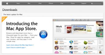 A screenshot of the re-directed Apple downloads page, now touting the Mac App Store