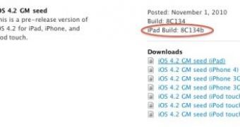 Screenshot from Apple's iOS Dev Center showing availability of a new iOS 4.2 GM seed