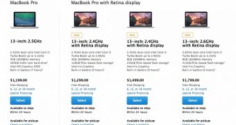 Apple's current MacBook Pro lineup - the model that DigiTimes' sources claim will be discontinued is on the far left