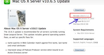 Mac OS X Server 10.6.5 version 1.1 available for download (new listings highlighted)