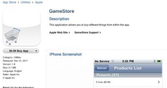 Screenshot showing a temporary availability of GameStore app