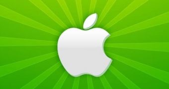 Wallpaper featuring a white Apple logo on a green background