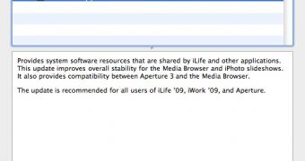 A screenshot of the Software Update application showing the availability of Apple's latest iLife Support update