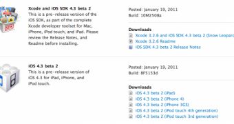 Apple lists availability of new iOS 4.3 / SDK betas for developers