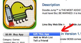 Example of gifting an app (Doodle Jump is one of the most popular applications found in the Apple App Store)