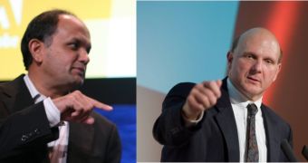 Shantanu Narayen, president and chief executive officer of Adobe (left) and Steve Ballmer, chief executive officer at Microsoft