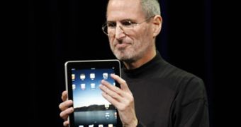 Steve Jobs, Apple CEO, unveiling the new iPad at the Yerba Buena Center for the Arts in San Francisco, earlier this year
