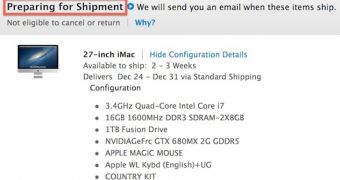 iMac shipping notice