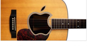 September 1, 2010 event artwork featuring a guitar with an Apple-shaped sound hole