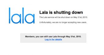 Lala posts official word that its service is shutting down come May 31st