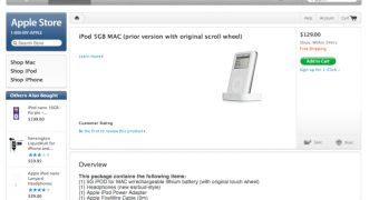 A screenshot of the page listing the original, first-gen iPod as still available for purchase
