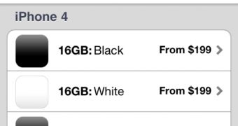White iPhone 4 listings in Apple Store iOS app