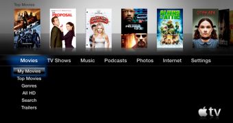A screenshot of the Apple TV user interface displaying the content available on a certain unit