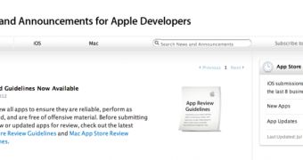 Apple announcement for developers (screenshot)
