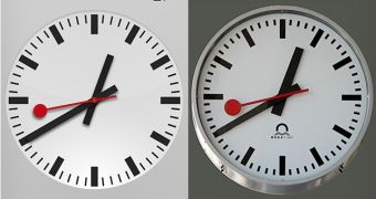 Apple clock and Swiss Federal Railways clock (collage)