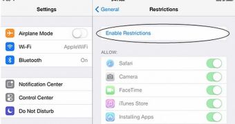 iPad restrictions settings